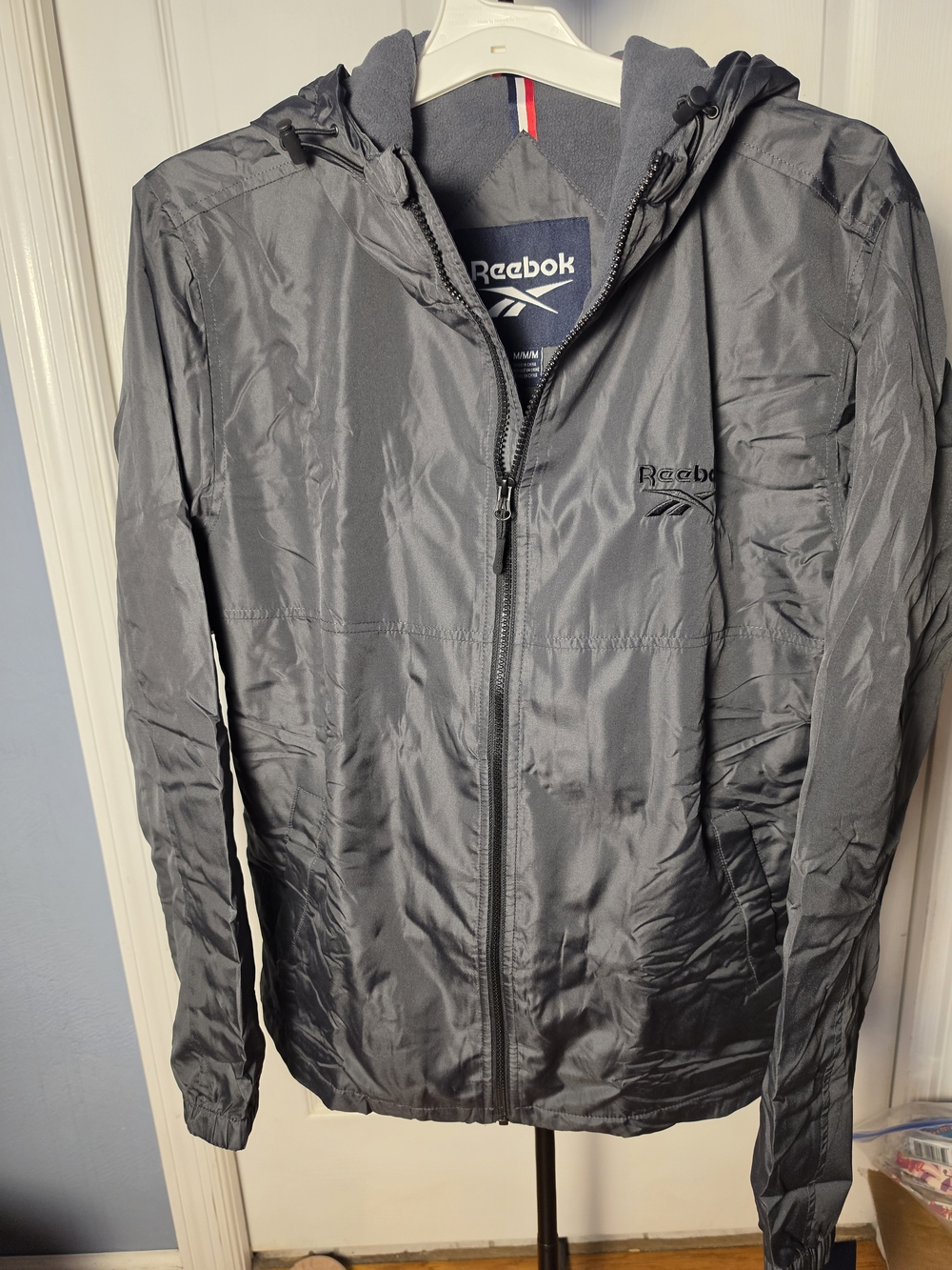 Reebok Men's Black Hooded Fleece Lined Jacket Size Medium